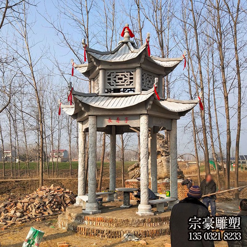 花岗岩双层六角石凉亭 花岗岩双层六角石凉亭