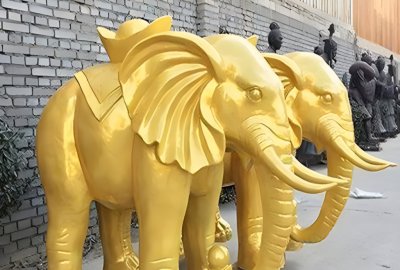 纯铜铸造大象雕塑，漆金铜雕大象