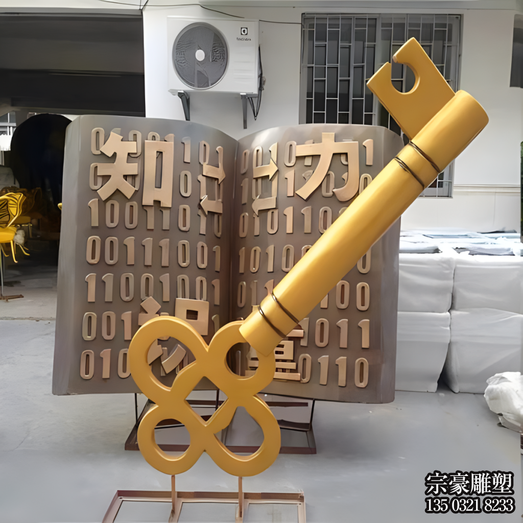知识就是力量——校园钥匙、书本造型景观雕塑
