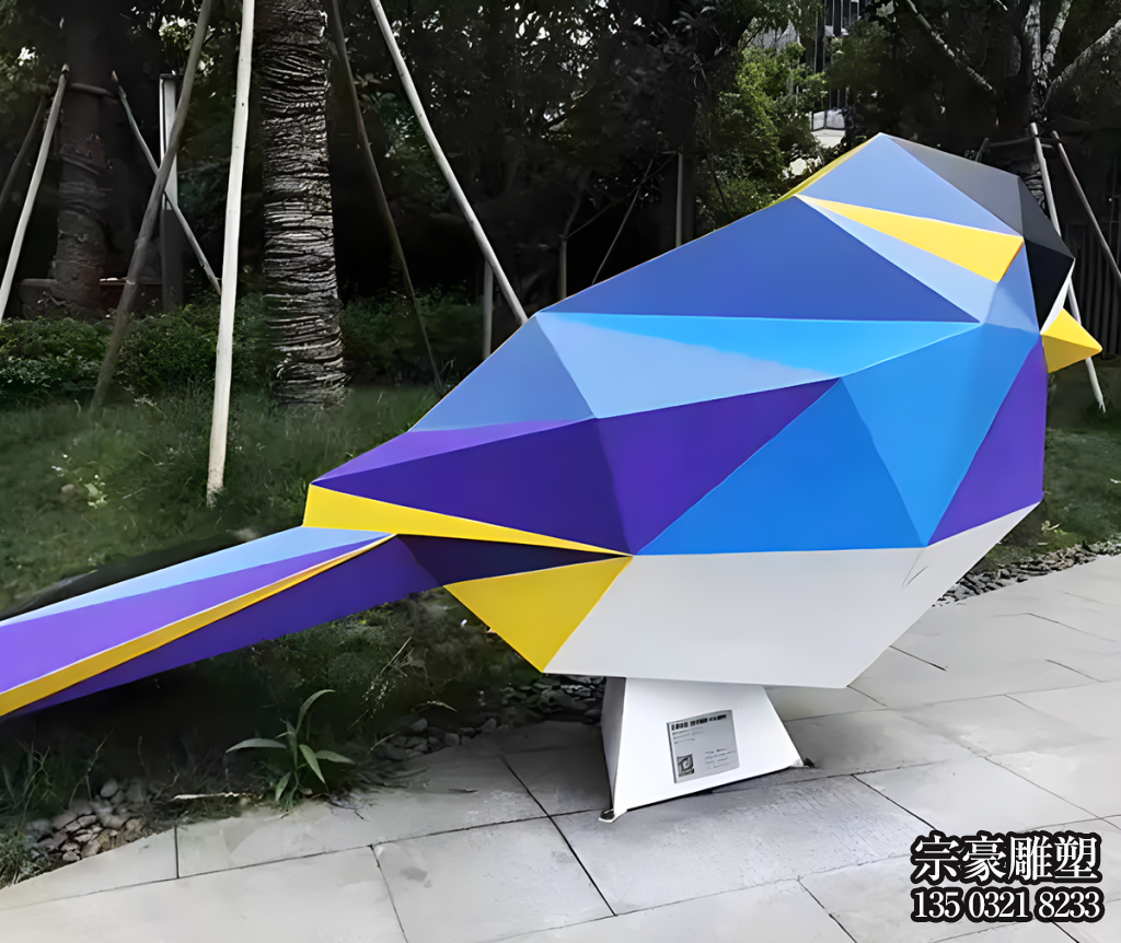 几何块面彩绘不锈钢小鸟雕塑 几何块面彩绘不锈钢小鸟雕塑