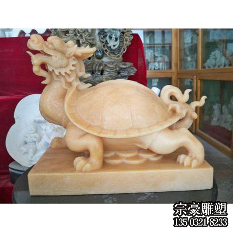 晚霞红大理石龙龟石雕摆件 晚霞红大理石龙龟石雕摆件