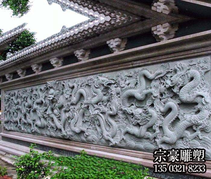 古建院落大理石九龙壁石雕屏风、南墙