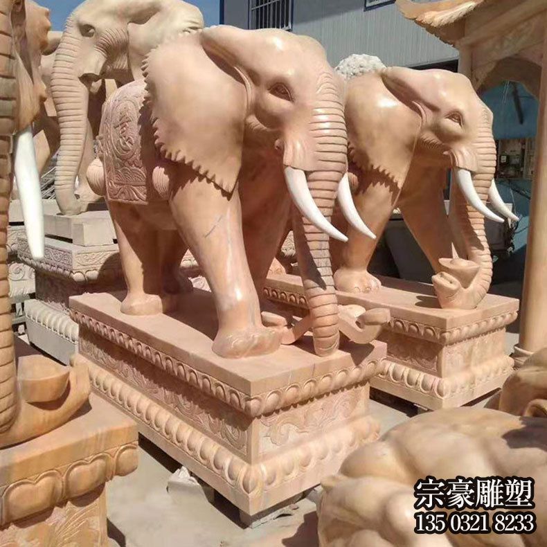 大象仿真别墅小区晚霞红石雕大象雕塑 大象仿真别墅小区晚霞红石雕大象雕塑