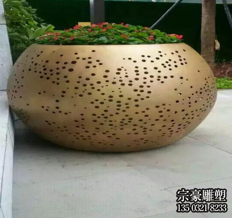 不锈钢户外花盆雕塑 不锈钢户外花盆雕塑