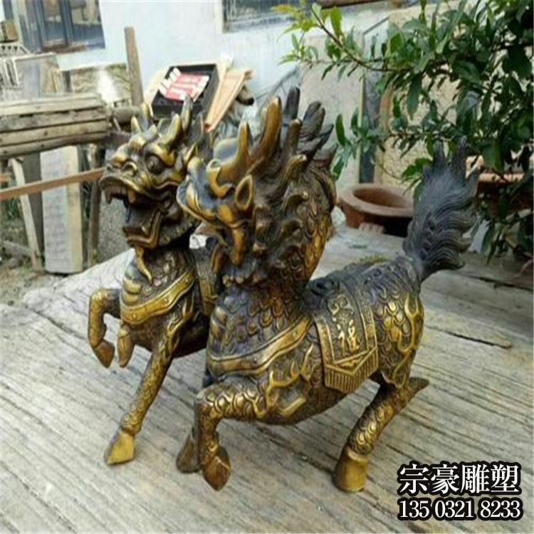 庭院不锈钢仿古做旧一对麒麟雕塑 庭院不锈钢仿古做旧一对麒麟雕塑