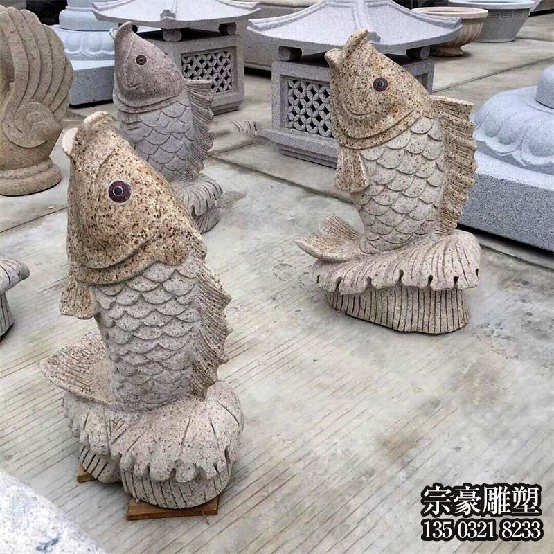 花岗岩石雕喷水鱼雕塑摆件