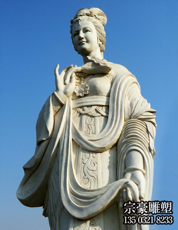 汉白玉古代美女鸡冠花花神石雕像 汉白玉古代美女鸡冠花花神石雕像