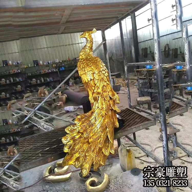 喷金孔雀不锈钢仿真动物雕塑 喷金孔雀不锈钢仿真动物雕塑