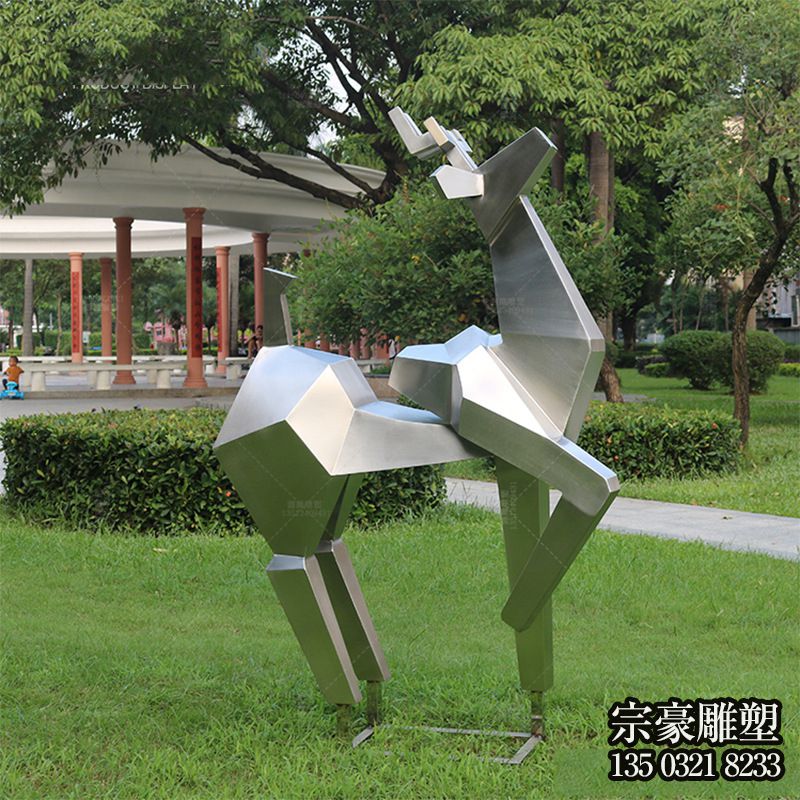 大块面抽象不锈钢小鹿雕塑摆件 大块面抽象不锈钢小鹿雕塑摆件