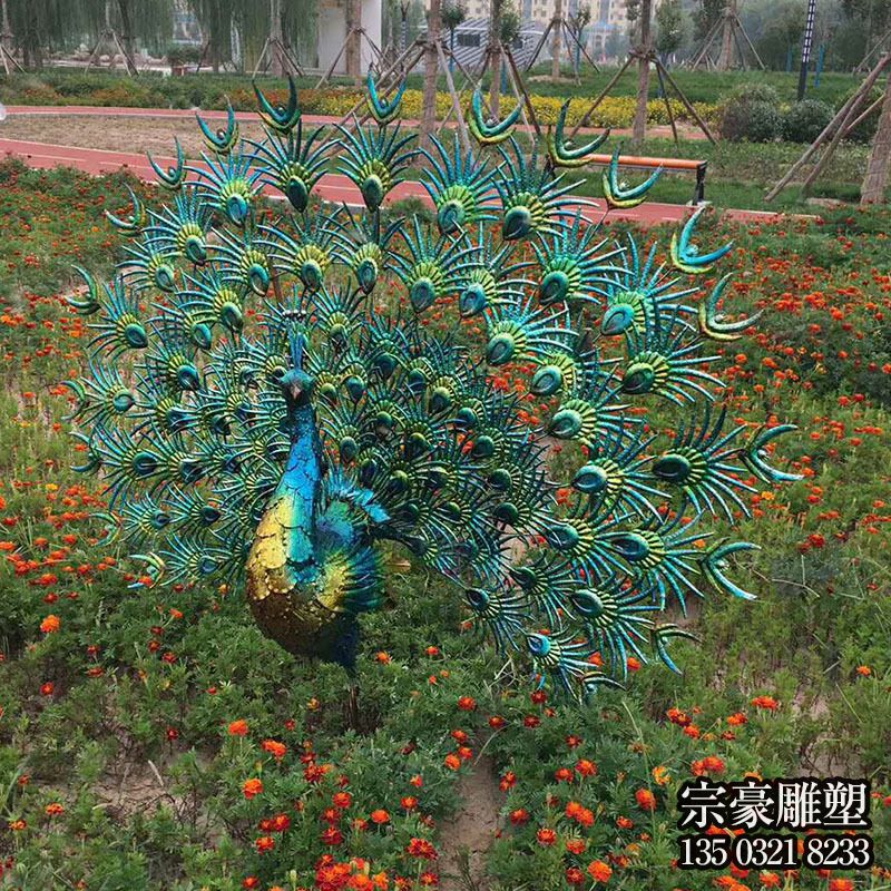 不锈钢仿真开屏孔雀雕塑 不锈钢仿真开屏孔雀雕塑