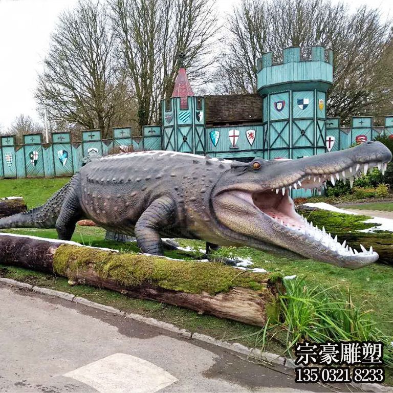 玻璃钢仿真鳄鱼大型动物景观雕塑 玻璃钢仿真鳄鱼大型动物景观雕塑