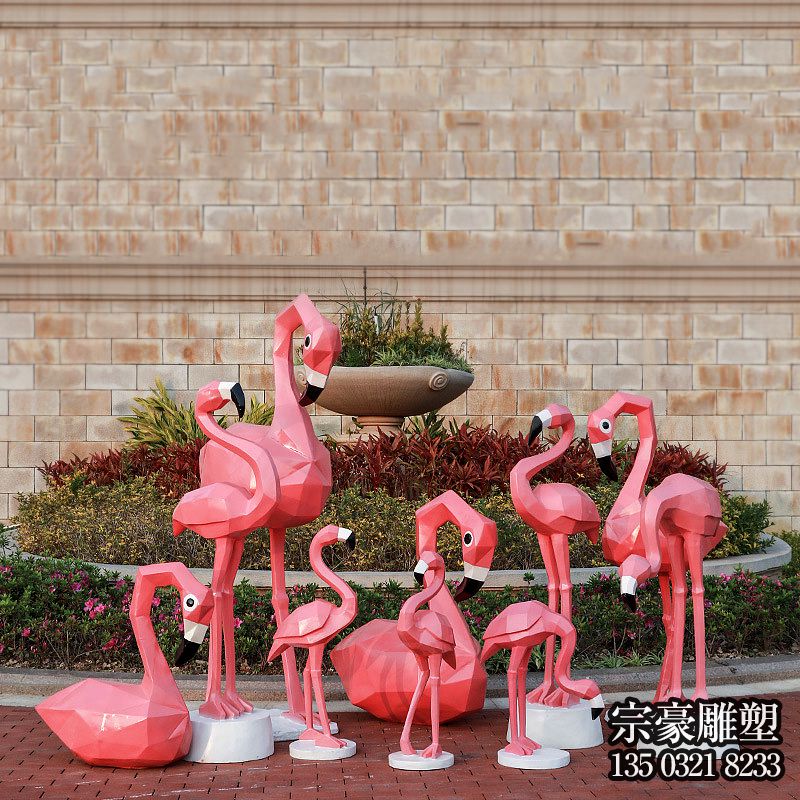 玻璃钢块面火烈鸟雕塑摆件 玻璃钢块面火烈鸟雕塑摆件