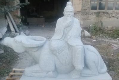 老子骑牛汉白玉石雕人物像