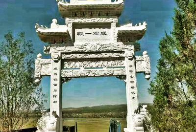 单门仿古石雕牌楼