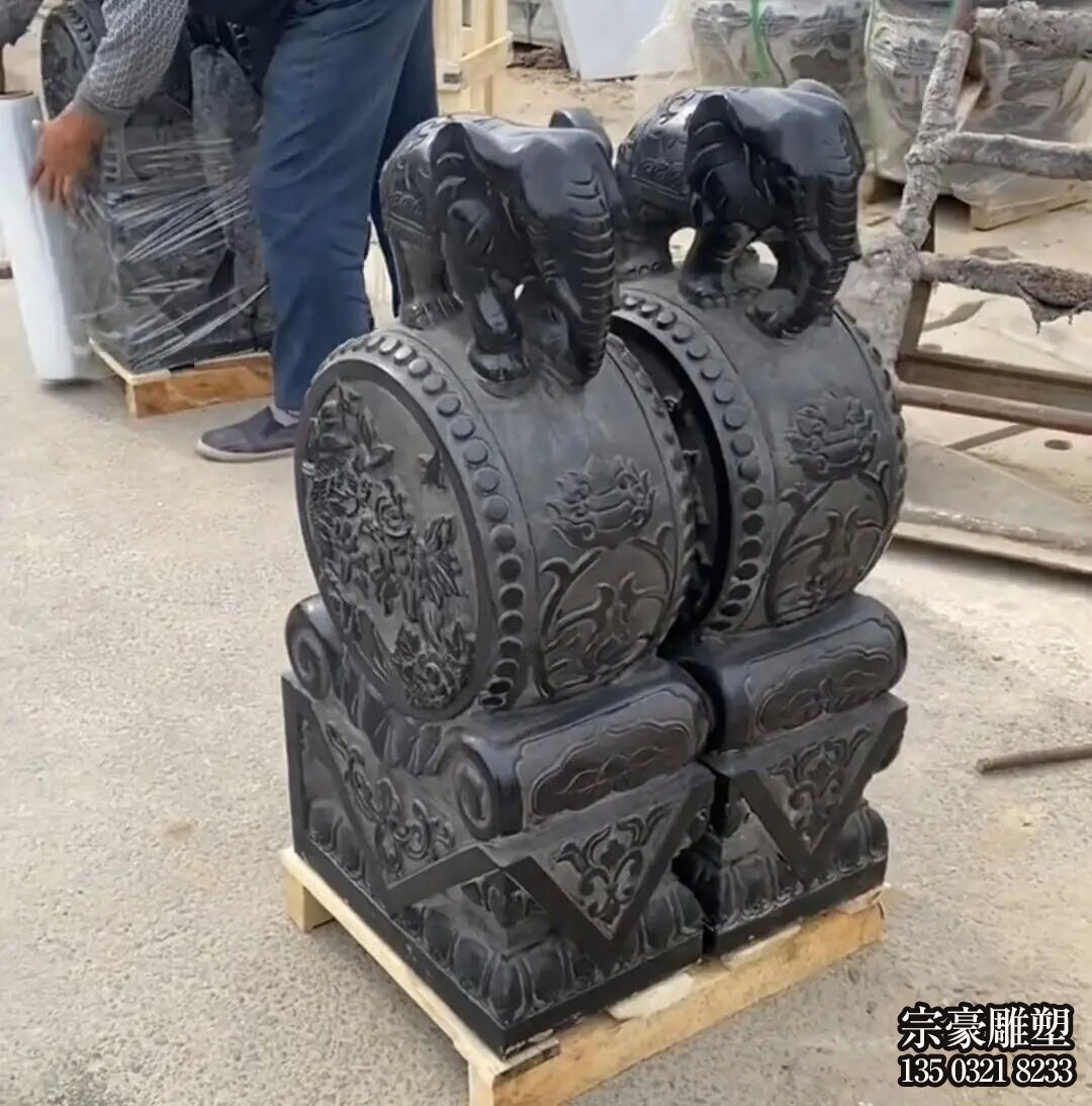 青石抱鼓石门墩雕塑摆件